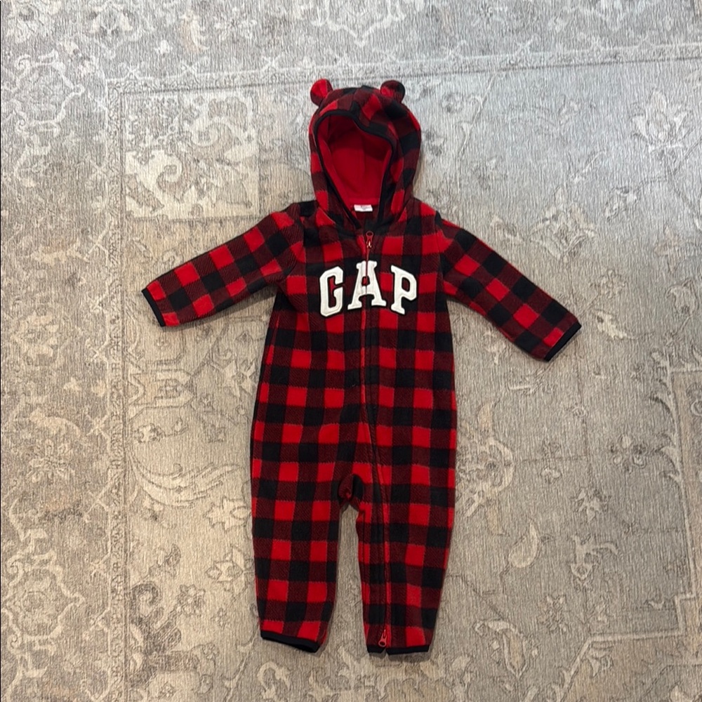 Baby GAP Fleece Red and Black Buffalo Check Baby Onesie